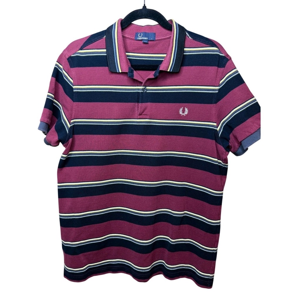 Fred Perry Mens Striped Pique Polo Shirt Burgundy Black Yellow M6506 L